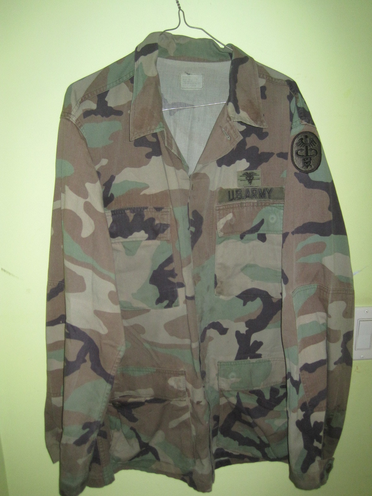 Primary image for Vintage 90s US Army Medical Command Doctor BDU Wodland Camouflage Uniform Tunic