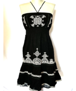 Body Central Smocked Strapless Mini Dress Black /White embroidery Womens... - £23.62 GBP