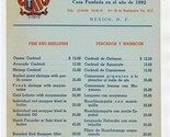 Restaurant Prendes Menu 16 de Septembre in Mexico City Mexico 1960&#39;s - $17.82