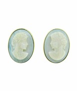 14k Yellow Gold Carved Genuine Natural Opal Cameo Earrings (#J3020) - £817.70 GBP