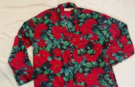 Victoria&#39;s Secret vintage black red flowers satin nightgown sleep shirt ... - £11.59 GBP