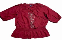 Gloria Vanderbilt Size PXL Petite XL  Blouse Red 3/4 Sleeve Peasant Sequins - $8.81