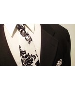 SATIN DAMASK NECKTIE-  Or Pocket Square,  Black White, All Sizes,  Infan... - €9,98 EUR