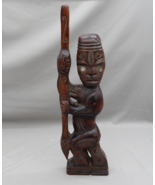 Vintage Maori Tiki - Fierce Warrior Hold Spear - Hand Carved From Wood - $125.00