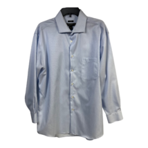 Pronto Uomo Mens Button-Up Shirt Blue Striped Long Sleeve Pocket 17.5 - $9.50