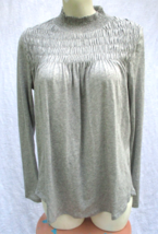 Sundance Gabrielle Dreamer Long Sleeve Top Smocked Yoke Gray Blouse Size Small - £22.77 GBP