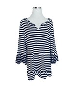  Talbots Womens Top Navy Blue White Striped Tunic Cotton Embroidered VNe... - $19.79