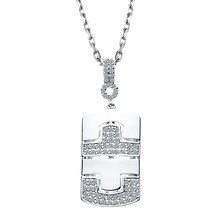 0.60Ct Diamond Mini Dog Tag Pendant Necklace 14k White Gold 16&quot; - £1,097.57 GBP