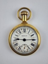 Westclox Gold Tone Pocket Watch Running Sub Dial Roman Numeral -Train en... - £36.65 GBP