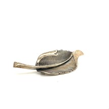 Vintage Sterling Silver Signed Beau Handmade Repousse Carve Leaf Designer Brooch - £30.54 GBP