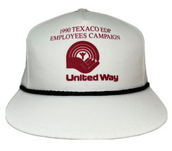 Vintage United Way Hat Cap White Strap Back 1990 Texaco Campaign Black Rope 90s - £15.81 GBP