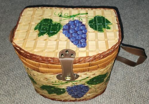 Primary image for Wood Woven Wine Picnic Basket Tote Storage Travel Grapes Cute Cups Portable