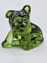 VINTAGE Cambridge Glass Miniature Bulldog Dark Emerald Green Figurine  - $42.06