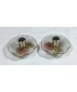 Vtg Chance Glass Painted Floral Candlestick Holders Made in England Set ... - $28.70