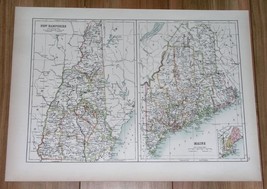 1889 Antique Map Of New Hampshire And Maine - £14.08 GBP