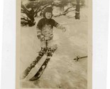 Young Girl on Wooden Adult Skis Photo Maine 1920&#39;s  - $37.62