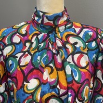 Vintage Geometric Button Shirt Turtleneck Nicola Rainbow Size 8 Shoulder Pads - £14.58 GBP