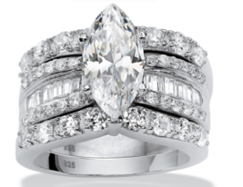 Marquise 3 Piece Ring Engagement Set Platinum Sterling Silver 6 7 8 9 10 - £239.75 GBP