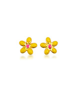 14K Yellow Gold Enamel Flower Baby Stud Earrings - $2,284.18 MXN