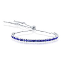 Tennis Channel-Set CZ Adjustable Bolo Tassel Bracelet - Sapphire CZ - £82.65 GBP