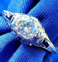 Earth mined Diamond Deco Engagement Ring Vintage Sapphire Solitaire 14k ... - $5,444.01
