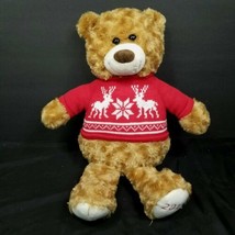 Brown Teddy Bear Reindeer Snowflake Red White Sweater 19&quot; Avon Large Soft  - $17.81