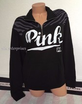 Victoria&#39;s Secret Pink Black White Gray Zebra Boyfriend Half Zip Sweater... - £43.85 GBP