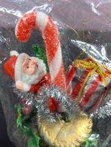 Santa in Cornucopia Cone  Candy Cane Presents Vintage New in package ornament - £15.50 GBP