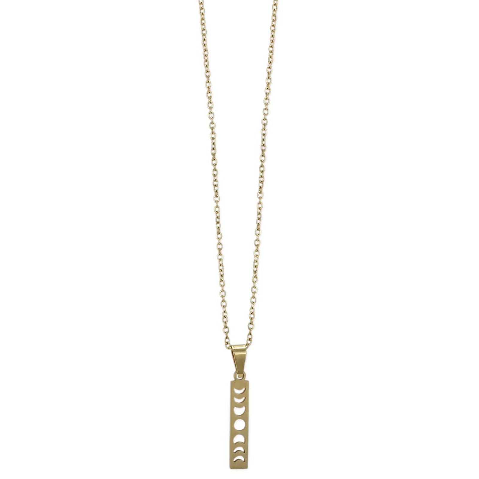 Long Lunar Phases Gold Bar Necklace