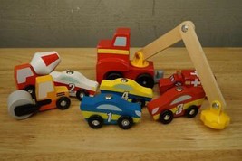 Bag Lot Melissa &amp; Doug Wood Toy Race Cars Construction Trucks Magnetic Loader - £19.66 GBP