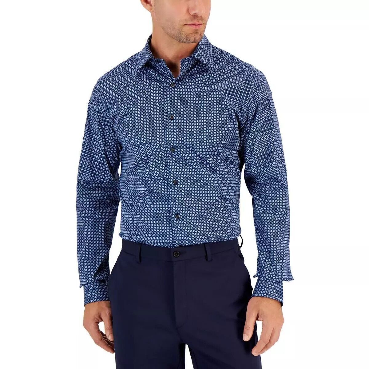 Alfani Men&#39;s Slim Stain Resistant Geometric Print Dress Shirt 15-15.5 32... - $19.95