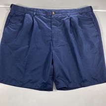 Roundtree &amp; Yorke Shorts Mens 48 Chino Dark Blue Khaki Linen Pleated Short - £18.12 GBP