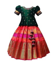 south Indian traditional pattu pavadai Jecquard Lehenga choli for girls ... - £35.90 GBP