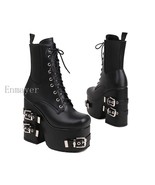Goth Black Demonia Boots Women Punk Heel Sexy Chain Chunky Heel Platform... - £95.97 GBP