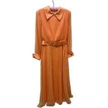 1960&#39;s Orange Sherbet Secretary Geek Pleated Maxi Dress With Satin Trim VTG - $49.49