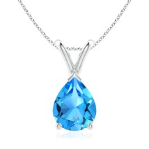 ANGARA 9x7mm Natural Swiss Blue Topaz Solitaire Pendant Necklace in Silver - £154.03 GBP+
