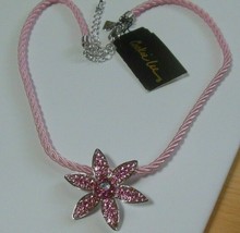 Cookie Lee Silver-tone Pink Crystal Flower Pendant Necklace - £14.85 GBP