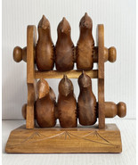 VTG 6 Hand Carved Wooden Chicken Napkin Rings W/Wooden Stand Made in Phi... - £15.56 GBP