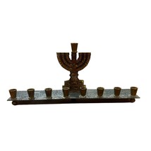 Vintage Oppenheim Israel Brass Enamel Chanukah Hanukkah Menorah Judaica - £27.96 GBP