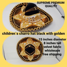 black  with gold childrens mexican charro hats mariachi sombrero - £39.86 GBP