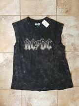 NWT AC/DC Sleeveless Black T-Shirt Short Shirt Crop Top Size Large Silve... - £17.40 GBP