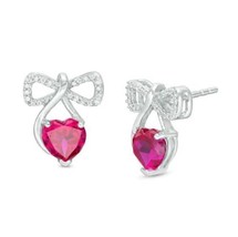 1.70CT Simulated Ruby &amp; CZ Bow Drop Stud Earrings 14K White Gold Plated - £59.04 GBP