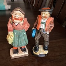Vintage Ceramic Weird Old Woman &amp; Man Peasant Couple Figurines Made In Japan - £10.25 GBP