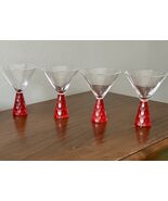 4-Artland Prescott Martini Glasses Red Ruby Honeycomb Hammered Stem Hand... - $35.99