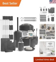 Luxury Gray Bathroom Set: 3 Plush Rugs, Shower Curtain &amp; Complete Access... - $90.49