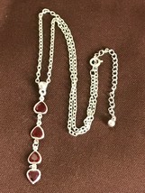 Estate Silvertone Chain w Long Chain of Red HEARTs Pendant Necklace – chain is - £11.87 GBP