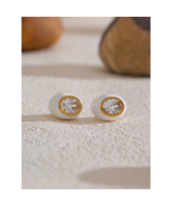 Elegant Gold-Plated Stainless Steel White Enamel and Cubic Zirconia Oval... - $24.95