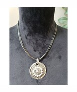 Women's Chico's Tribal Circle Pendant Necklace Black Cord Lobster Clasp Boho - $25.74