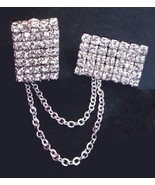 1 pr Rectangle Clear White Rhinestone Scaft Sweater Chain Clip Silver To... - £7.50 GBP