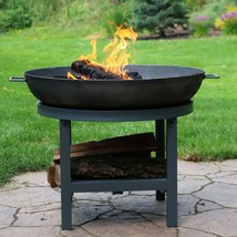 Outdoor Wood Burning Fire Pit Cast Iron Built-in Log Rack Cover New - $238.88